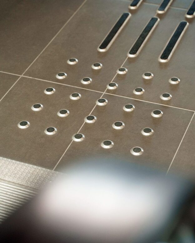 Guidance Strips KÅBO – Stainless Steel with Inlay – Tactile Guidance Bars and Stop Markings – Black and White