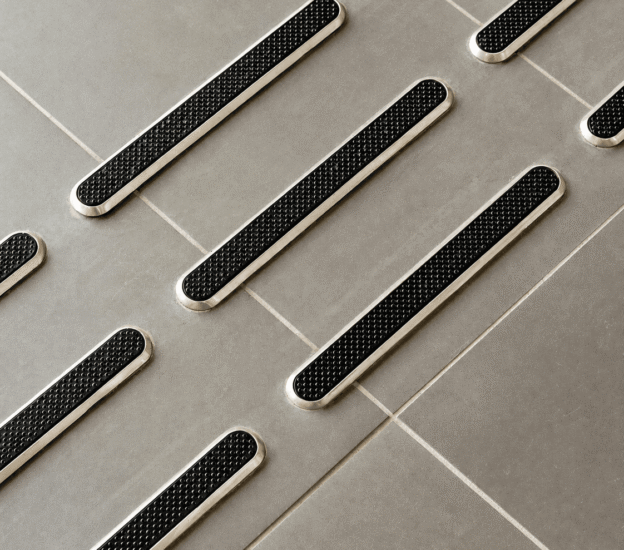 Guidance Strips KÅBO – Stainless Steel with Inlay – Tactile Guidance Bars and Stop Markings – Black and White